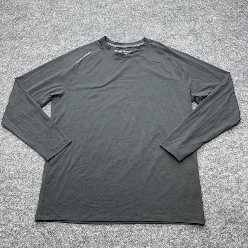 Peter Millar Crown Sport Men M Gray Long Sleeve Performance Shirt UPF 50 Stretch